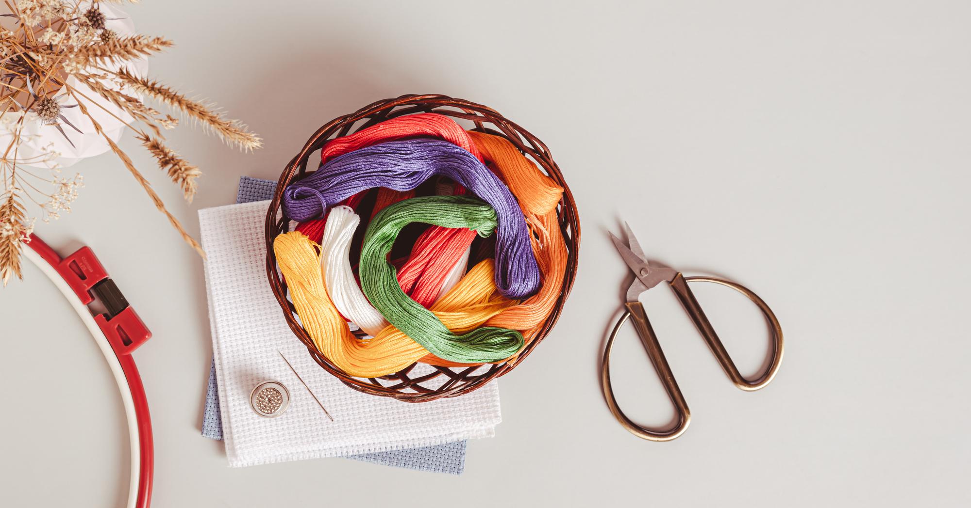 Close-up of colorful hand embroidery hoop